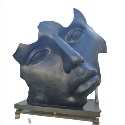 Monumental Abstract Face Fragment Sculpture in Bronze