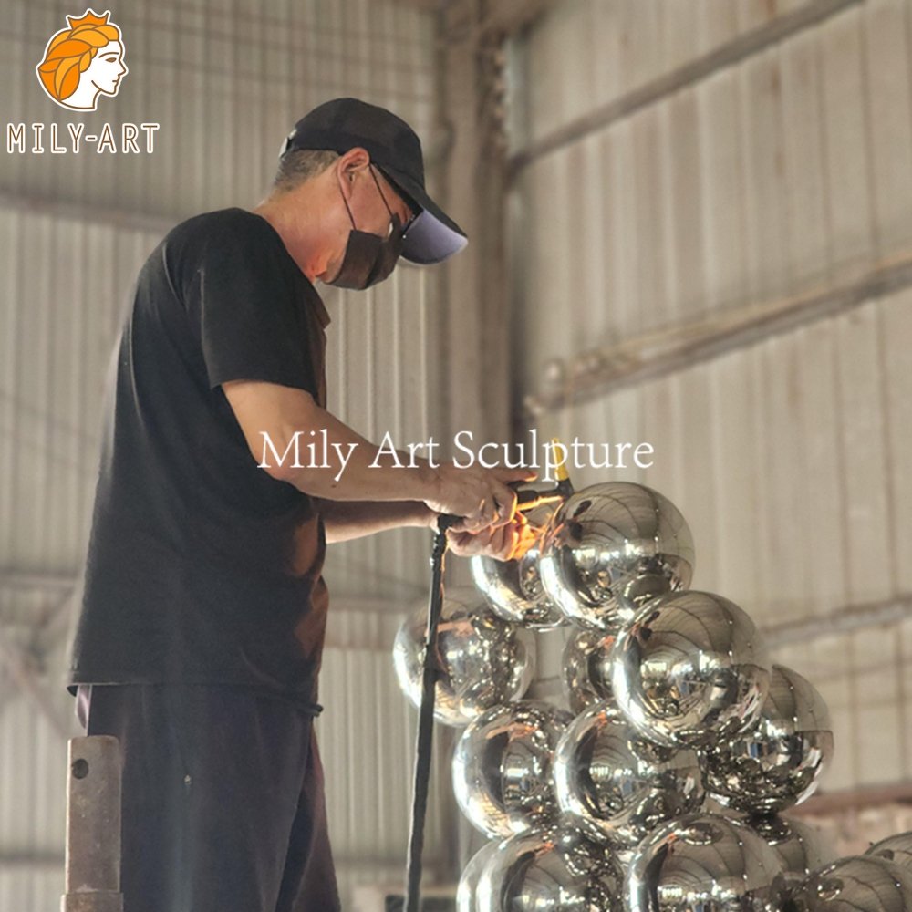 Modern Abstract Geometric Ball Sculpture Stainless Steel Decor