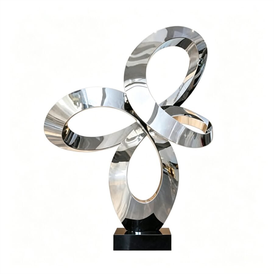 Mirror polished stainless steel infinity loop sculpture