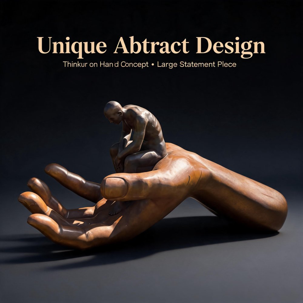 Large Bronze Garden Sculpture of Abstract Thinker on Hand MLBS-381 Large Bronze Garden Sculpture of Abstract Thinker on Hand