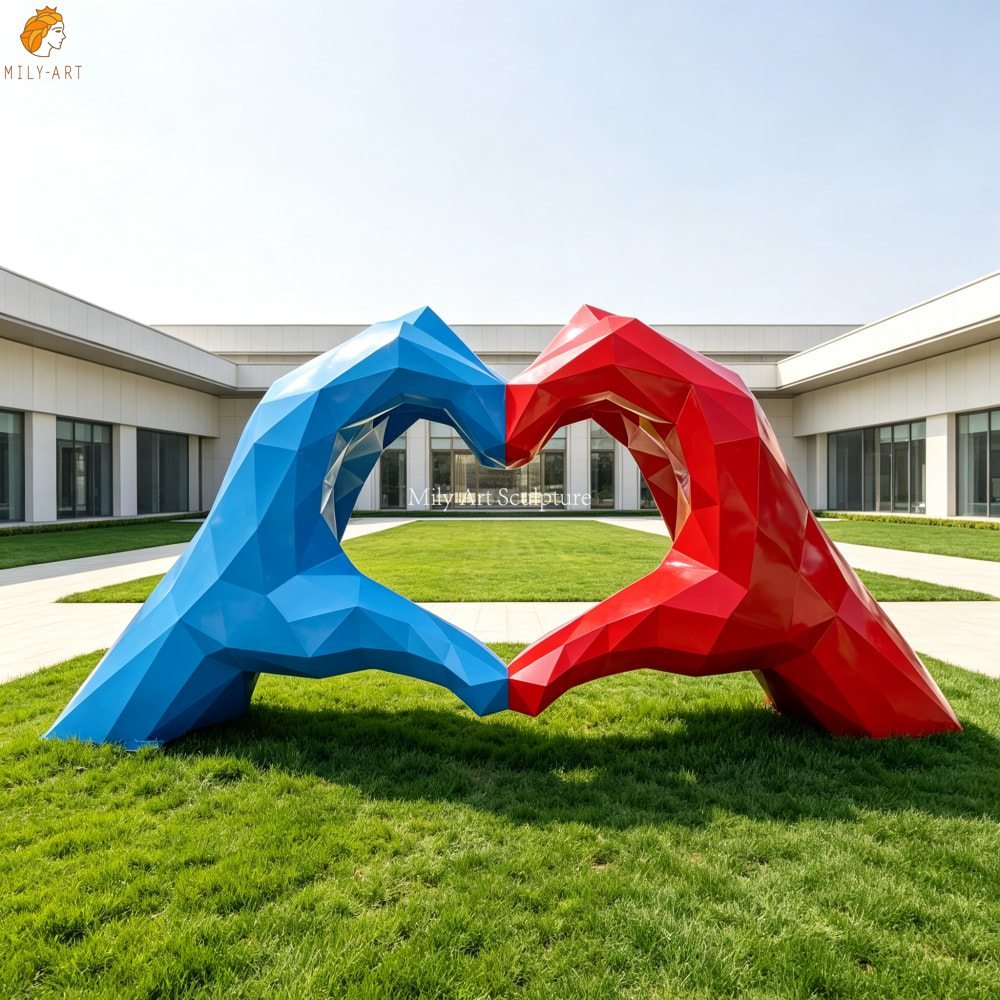 Large Colorful Metal Hand Heart Sculpture for Outdoor Decor