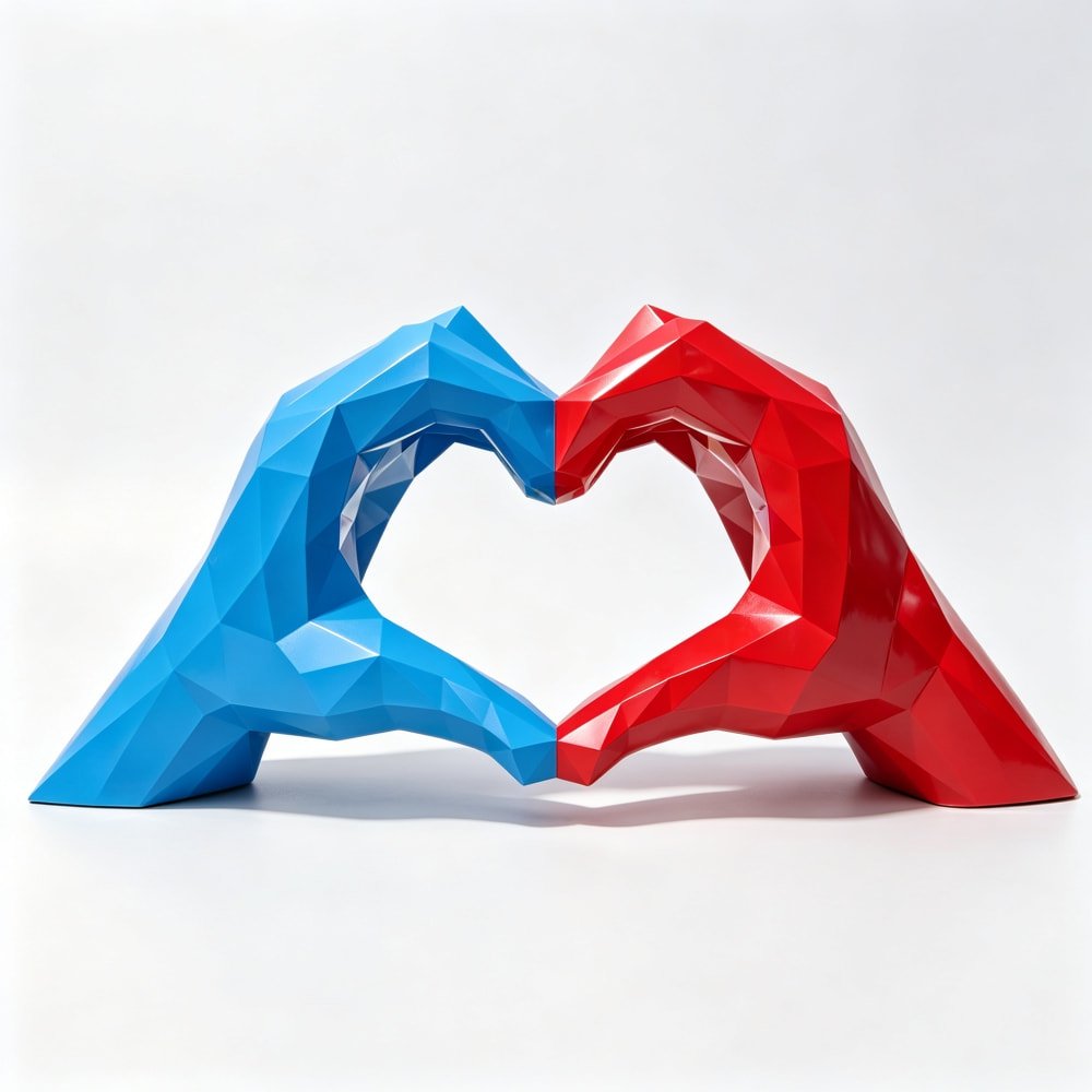 Large Colorful Metal Hand Heart Sculpture