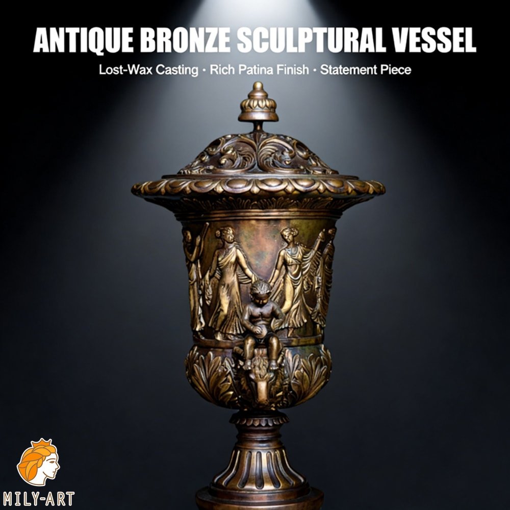 Large bronze Urn with a Classical Cherub Design for Garden Decor MLBS-378 Large bronze Urn with a Classical Cherub