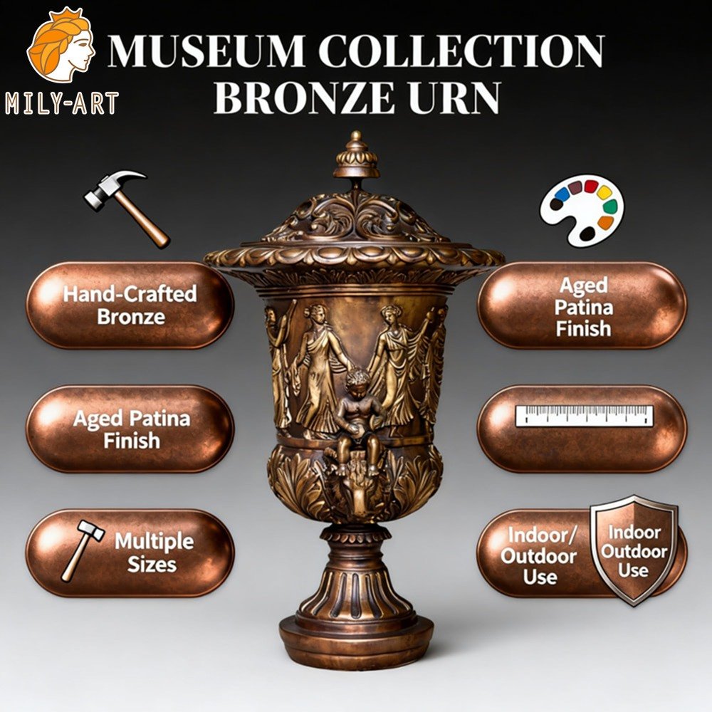 Large bronze Urn with a Classical Cherub Design for Garden Decor MLBS-378 Large bronze Urn with a Classical Cherub