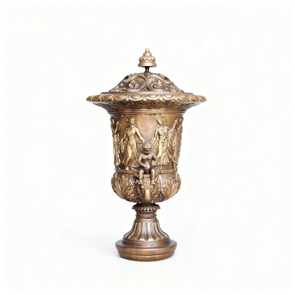 Large bronze Urn with a Classical Cherub