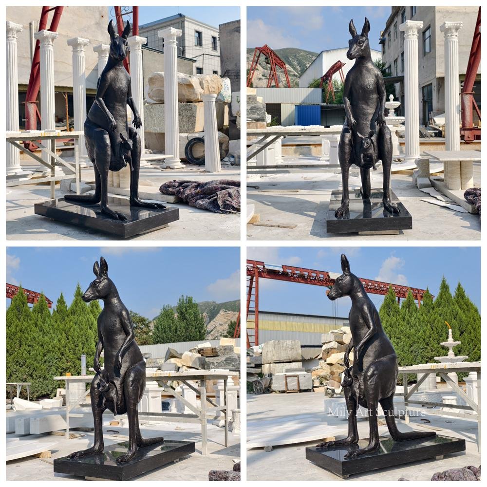 Life-Size Bronze Kangaroo Statue with a Cub MLBS-384 Life-Size Black Bronze Kangaroo Statue with a Cub Details