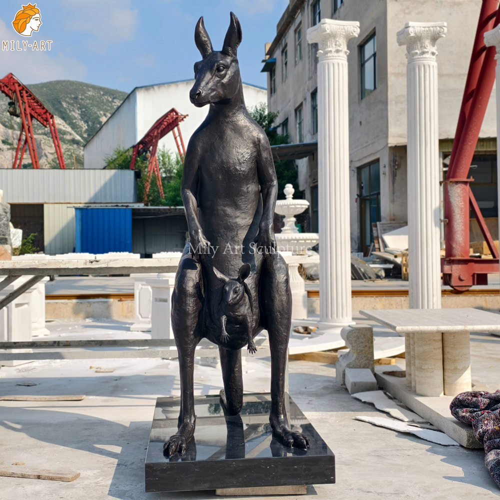 Life-Size Bronze Kangaroo Statue with a Cub MLBS-384 Life-Size Bronze Kangaroo Statue with a Cub Front View