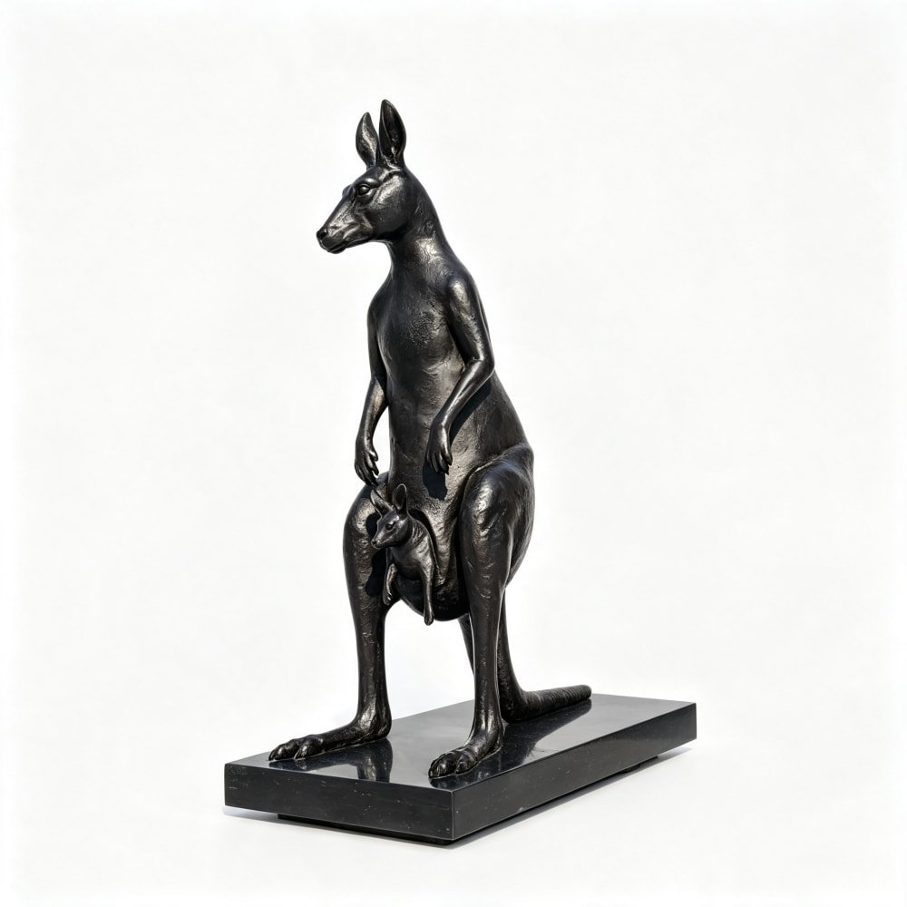 Life-Size Bronze Kangaroo Statue with a Cub