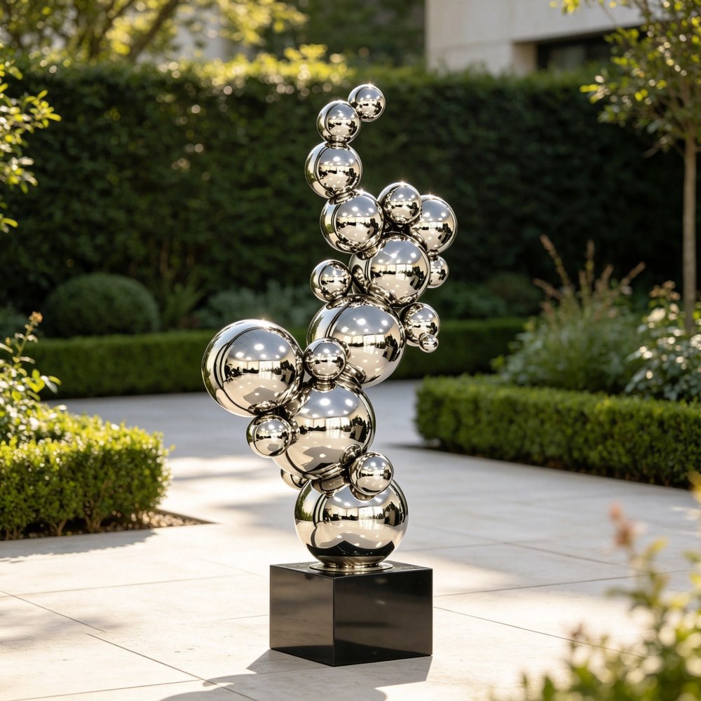 Modern Abstract Geometric Ball Sculpture Stainless Steel Decor