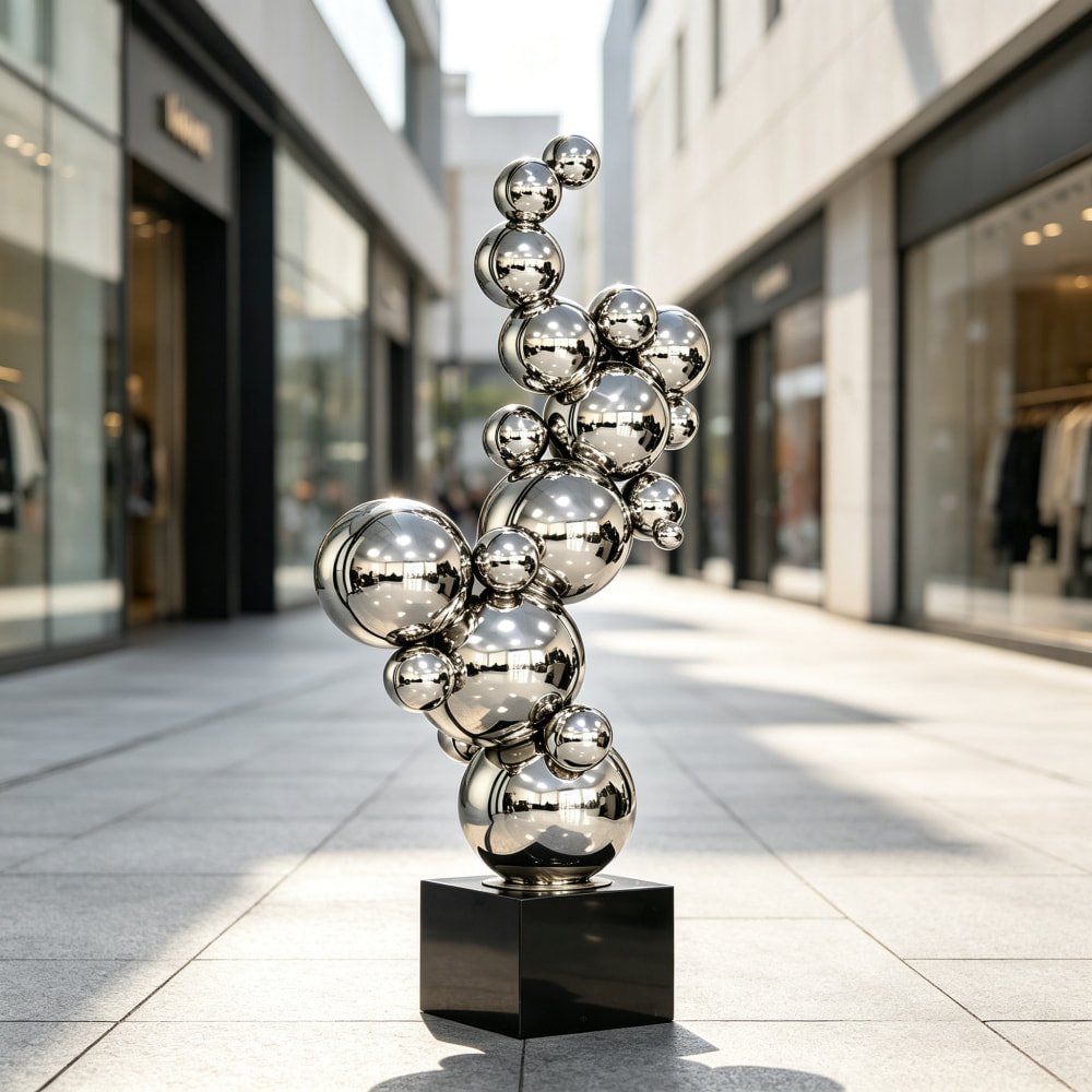 Modern Abstract Geometric Ball Sculpture Stainless Steel Decor