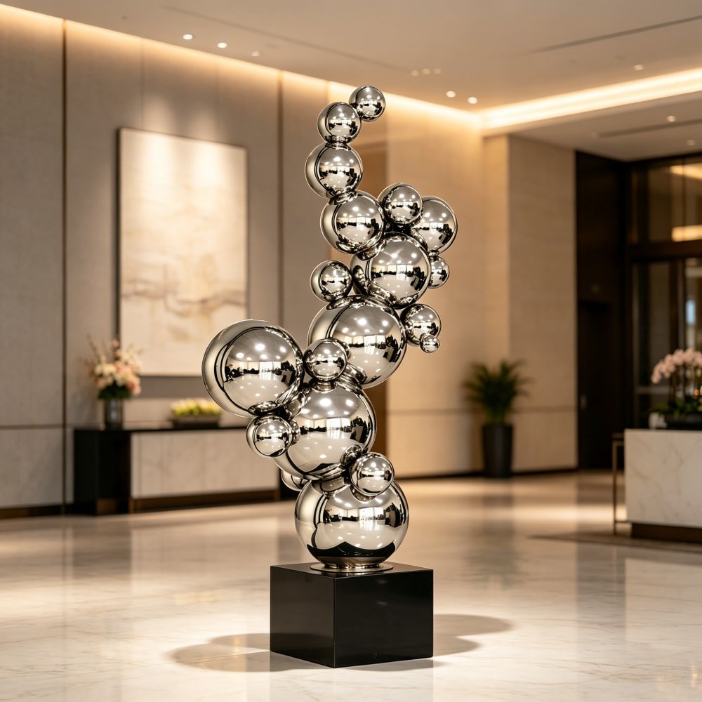 Modern Abstract Geometric Ball Sculpture Stainless Steel Decor