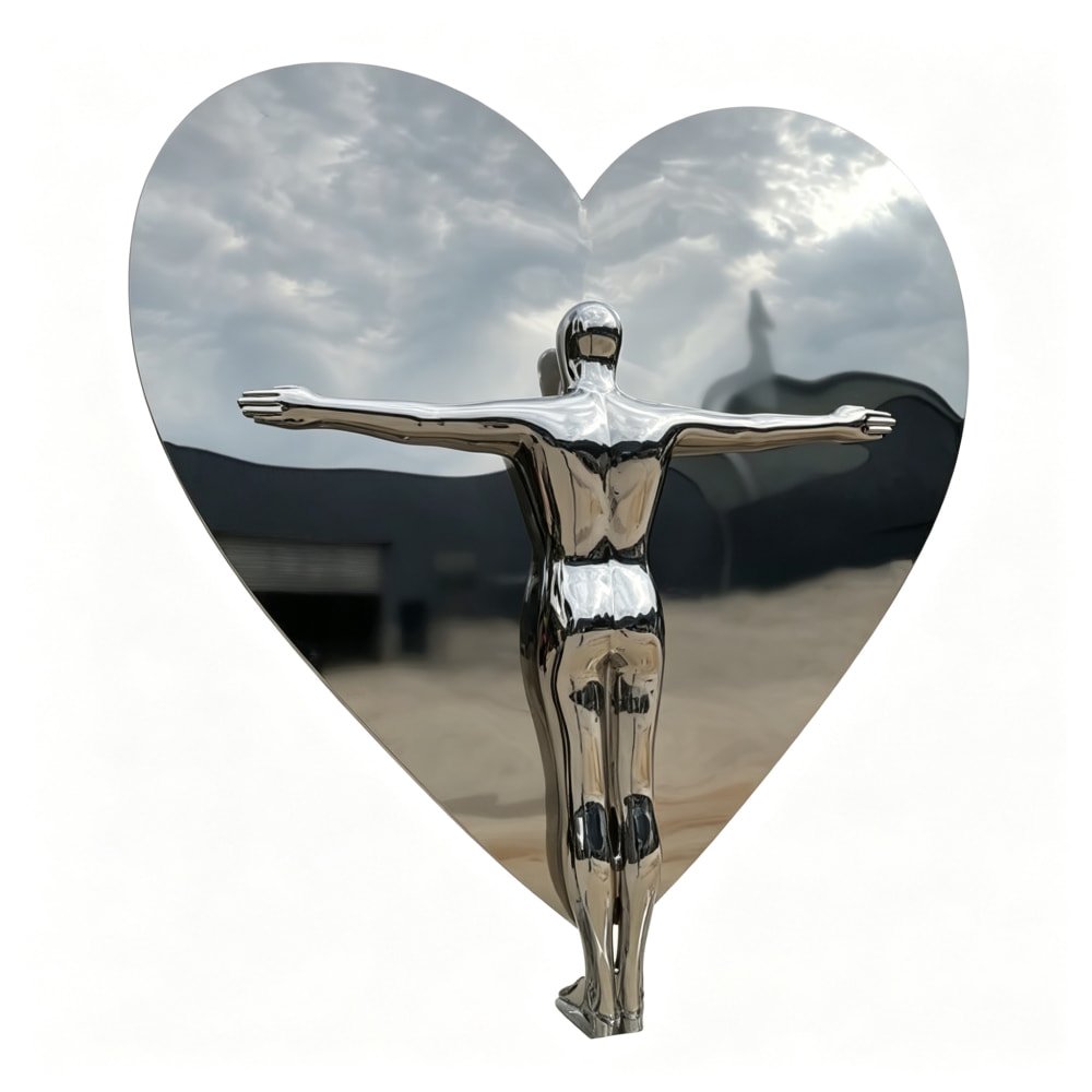 Heart Sculpture with Open-Armed Human Figure