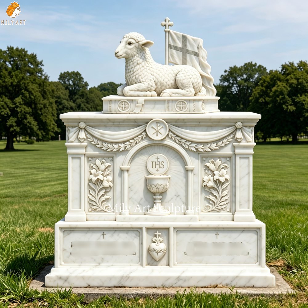 Marble Religious Lamb of God Monument MLMS-453 Outdoor Marble Religious Lamb of God Monument