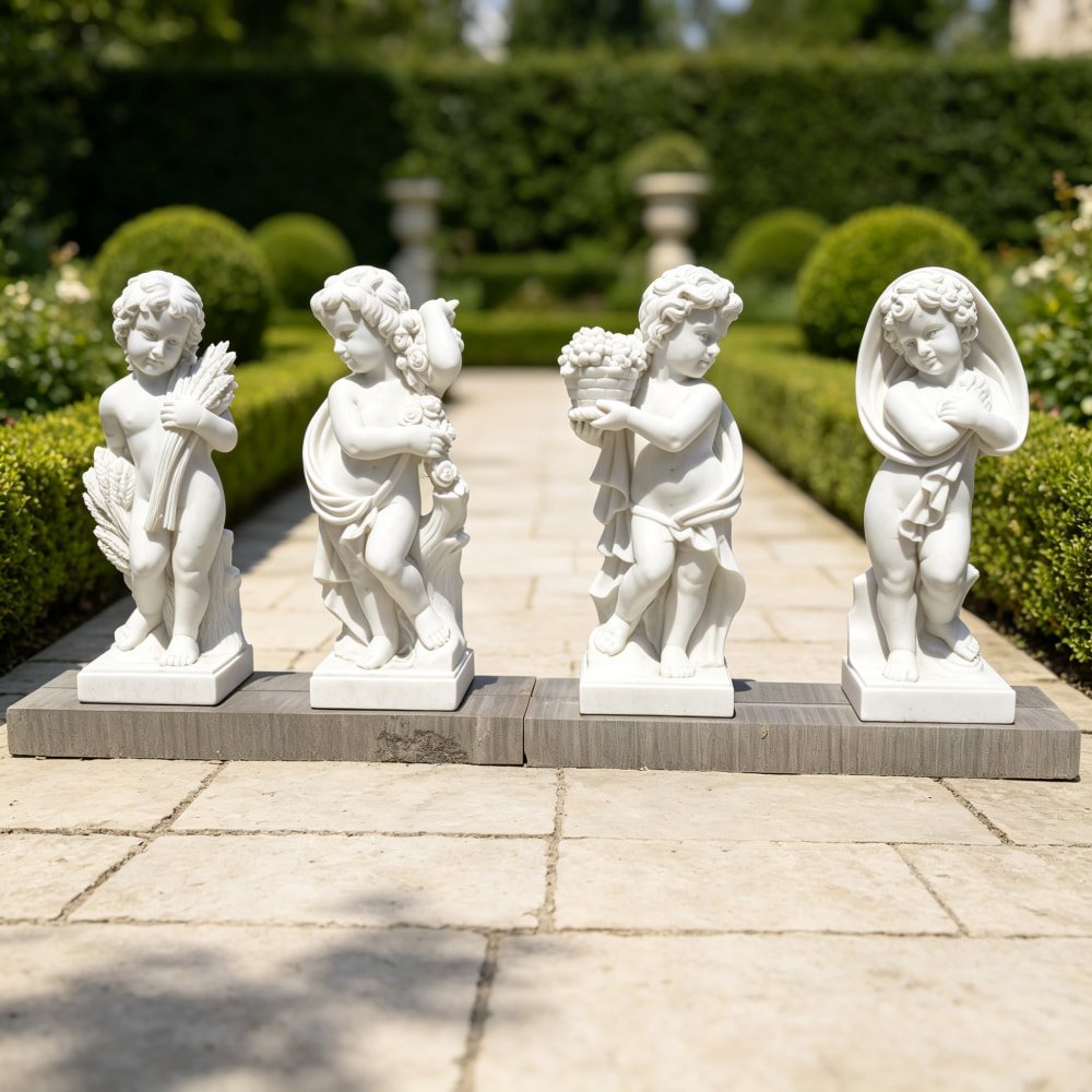White Marble Cherub Statues