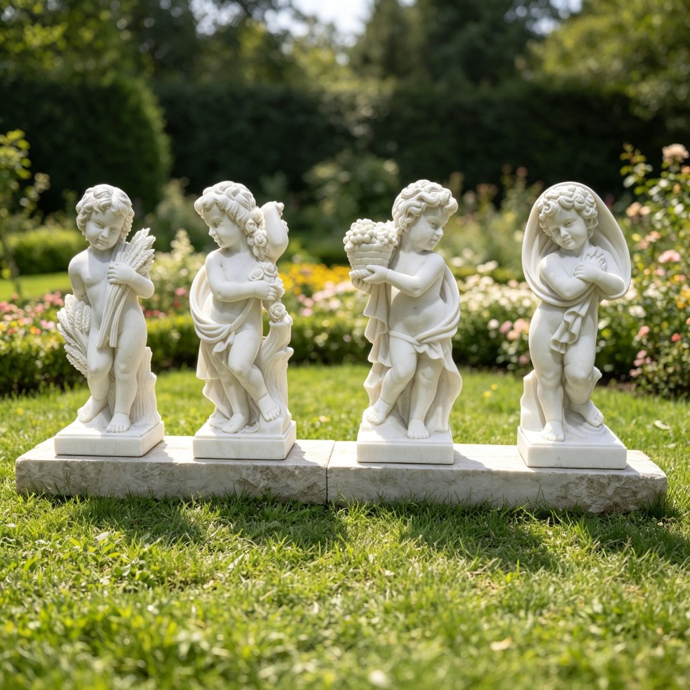 White Marble Cherub Statues
