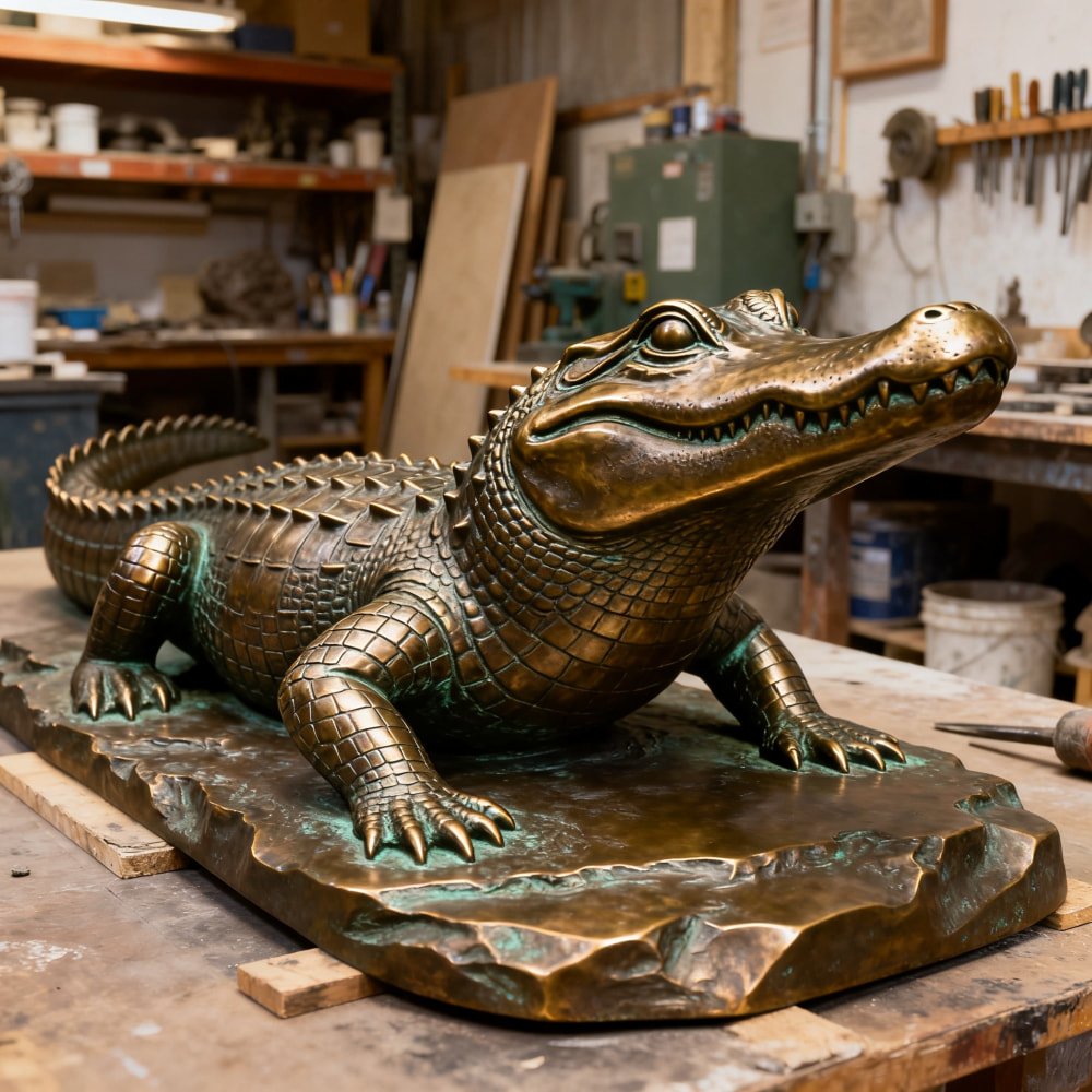 custom bronze alligator crocodile sculpture