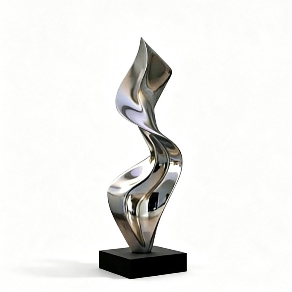 Abstract Spiral Polished Metal Floor Sculpture