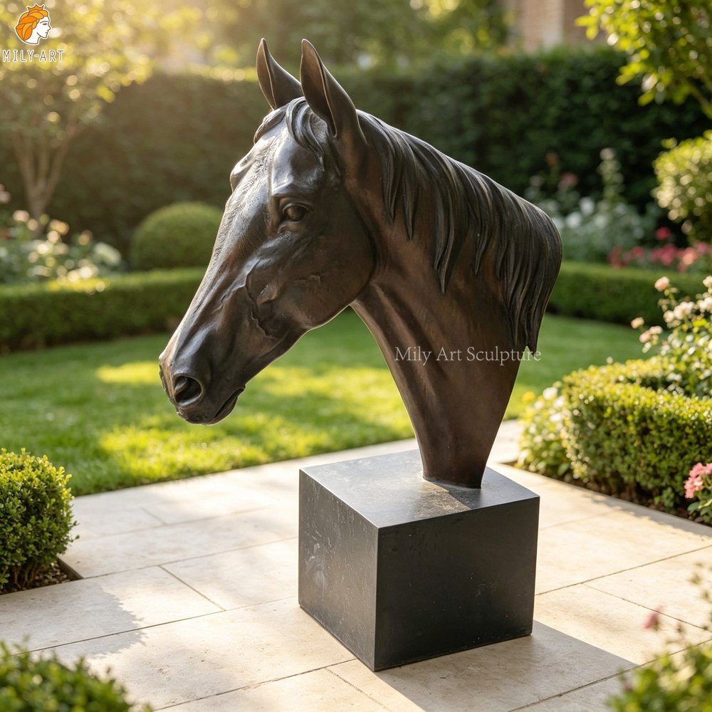 Bronze Horse Head Bust Sculpture | Equestrian Home Decor MLBS-388 Bronze Horse Head Bust Sculpture for Garden