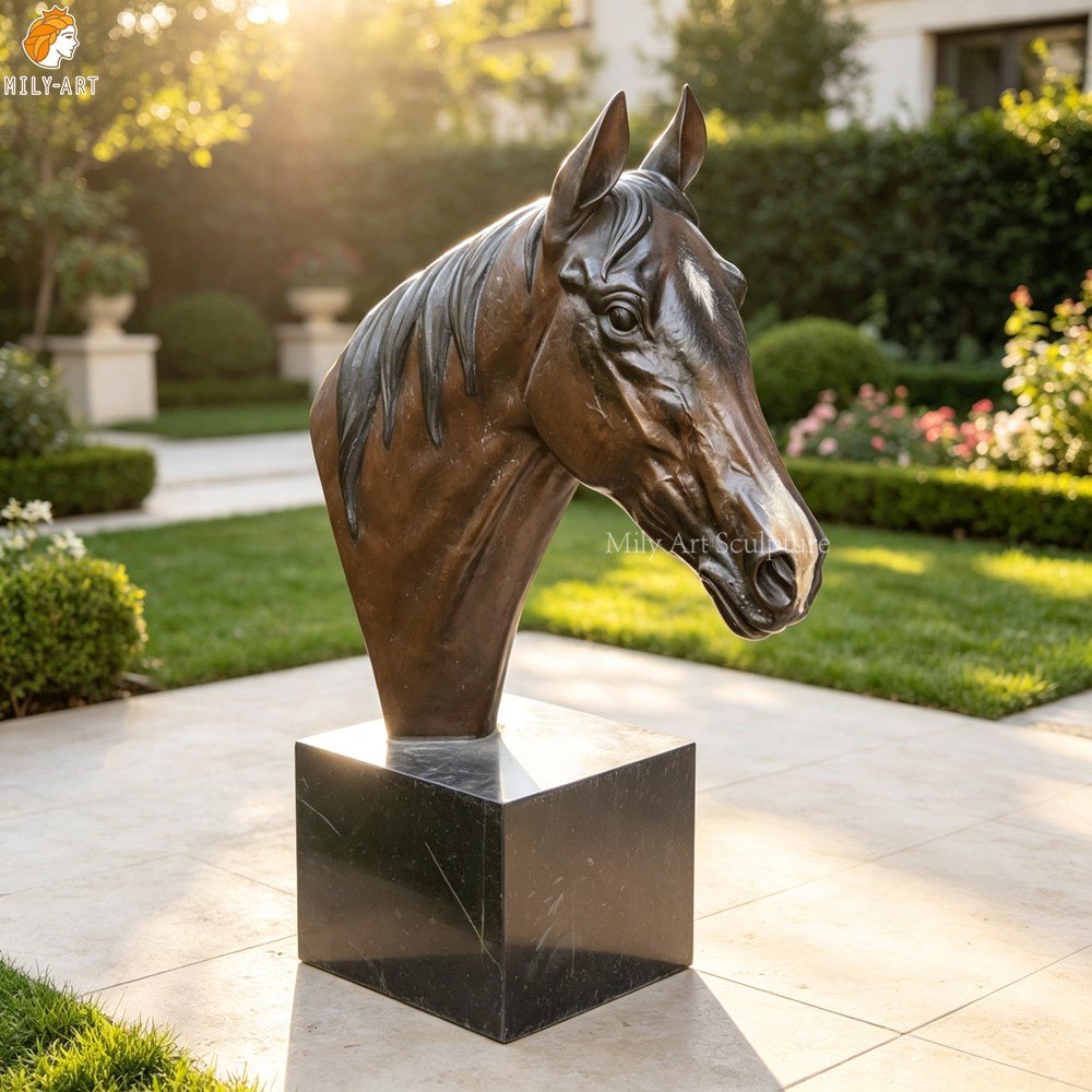 Bronze Horse Head Bust Sculpture | Equestrian Home Decor MLBS-388 Bronze Horse Head Bust Sculpture for Yard