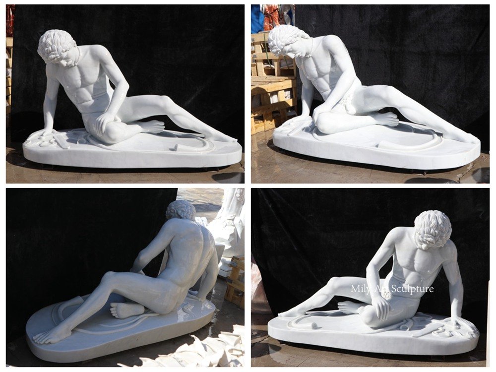 Hand-Carved White Marble Replica of the Famous Dying Gaul Sculpture MLMS-456 Carved White Marble Dying Gaul Statue Replica Details