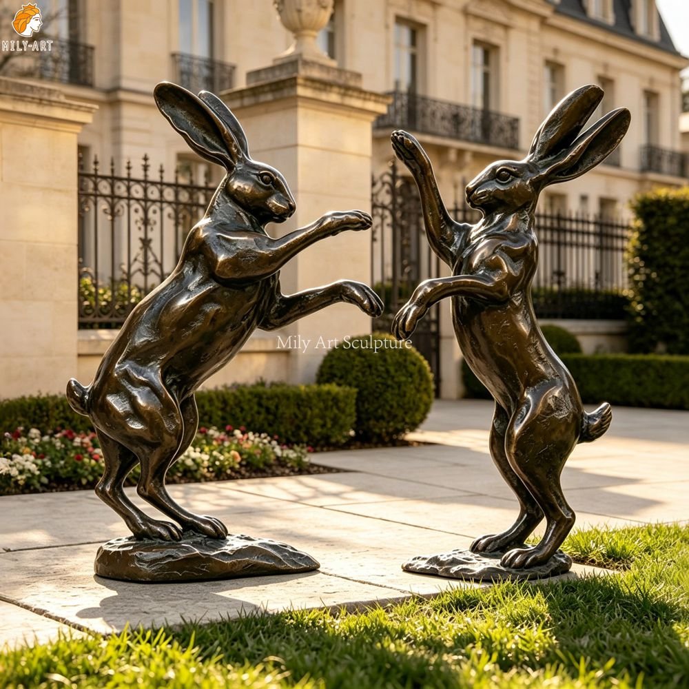 Cast Bronze Fighting Hares Statue for Garden Villa MLBS-392 Cast Bronze Fighting Hares Statue for Entrance Decor