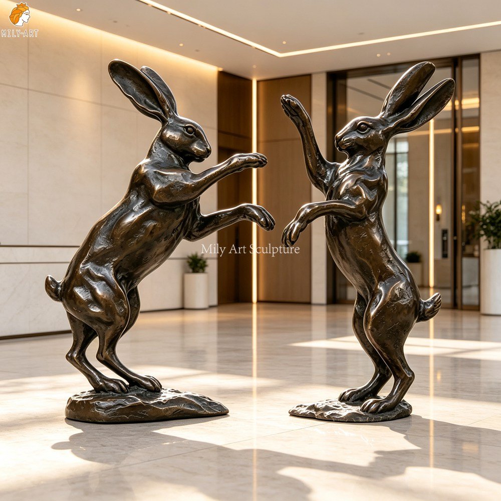 Cast Bronze Fighting Hares Statue for Garden Villa MLBS-392 Cast Bronze Fighting Hares Statue for Indoor Decor