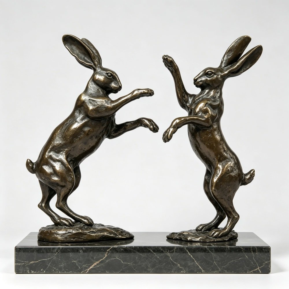Cast Bronze Fighting Hares Statue for Garden Villa MLBS-392 Cast Bronze Fighting Hares Statue