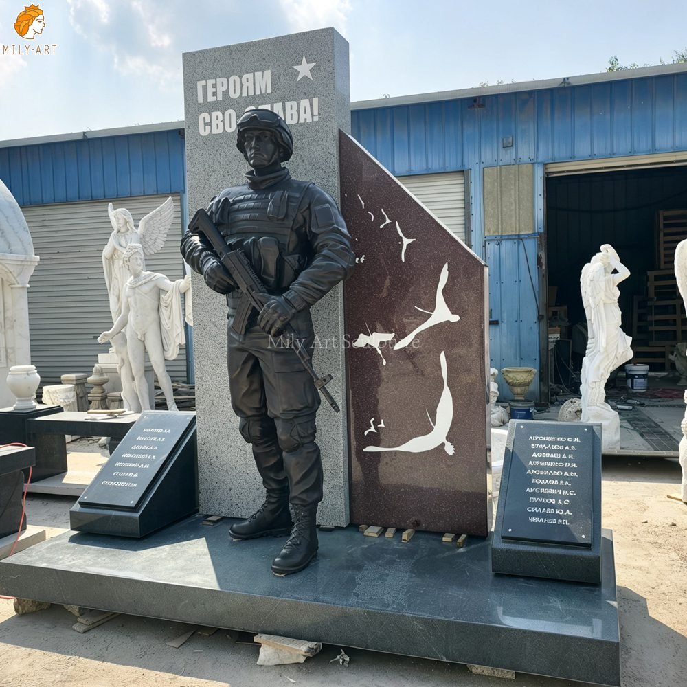 Custom-Made Memorial Statues with Bronze Statue of a Soldier MLBS-389 Custom-Made Memorial Statues with Bronze Statue of a Soldier Side View