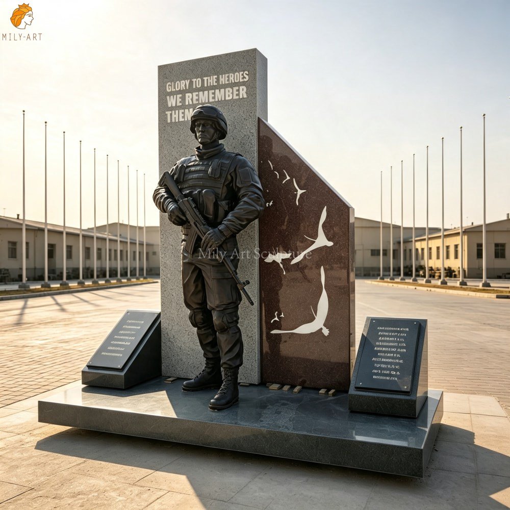 Custom-Made Memorial Statues with Bronze Statue of a Soldier MLBS-389 Custom-Made Memorial Statues with Bronze Statue of a Soldier for Square Decor