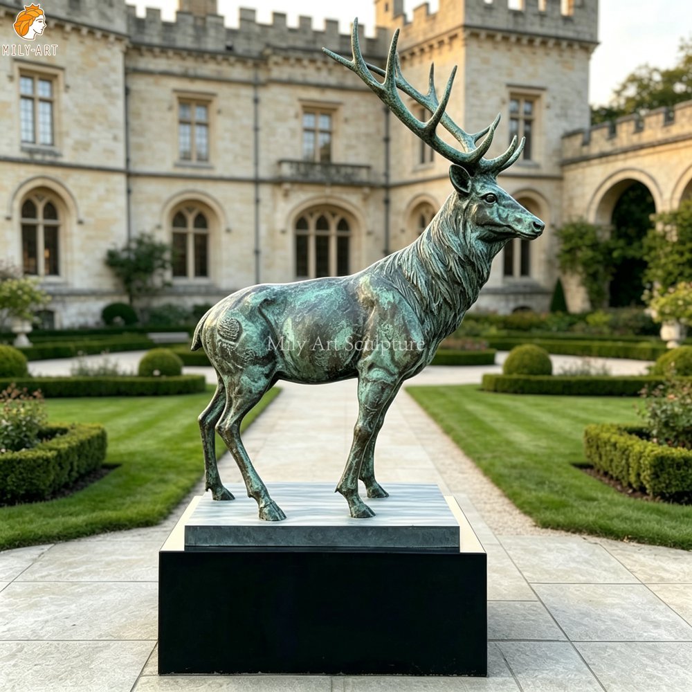 Famous Life-Size Bronze Stag Sculpture for Park MLBS-391 Famous Life-Size Bronze Stag Skyfall Deer Sculpture Side View