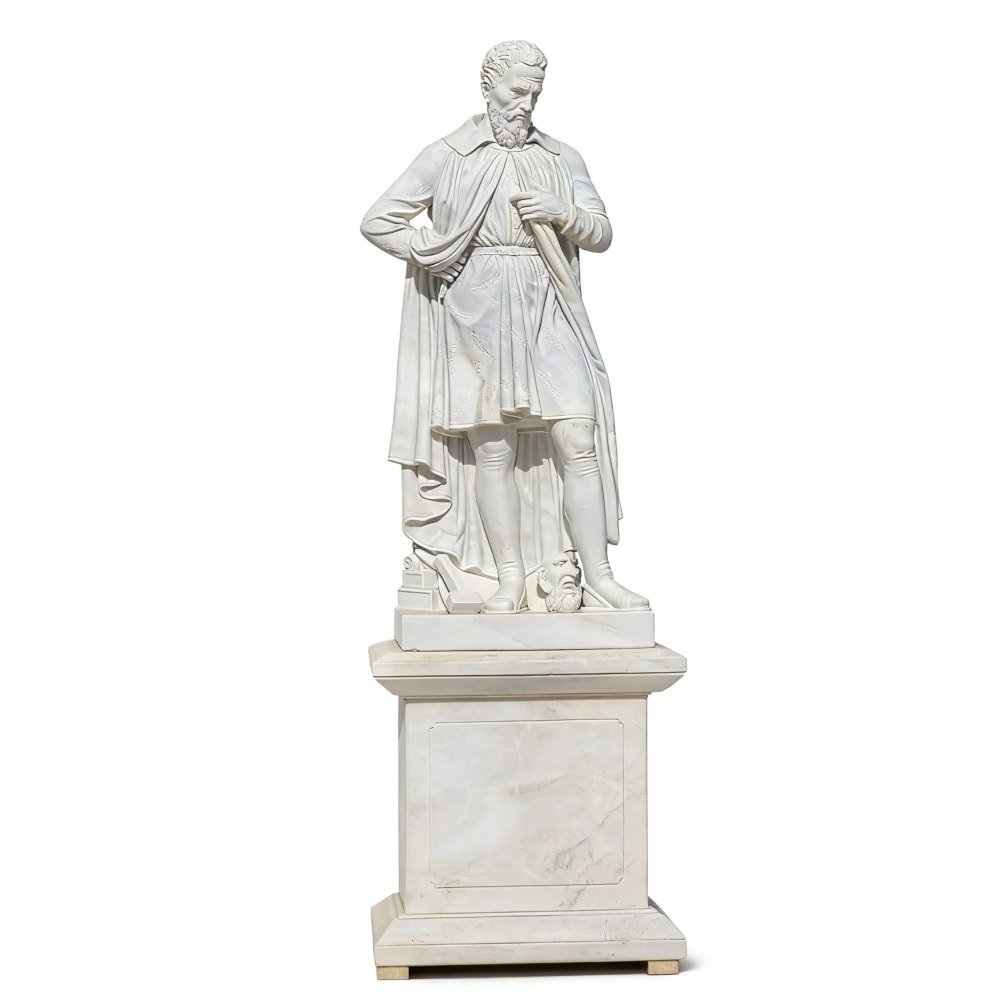 Hand Carved White Marble Classical Male Statue with High Base