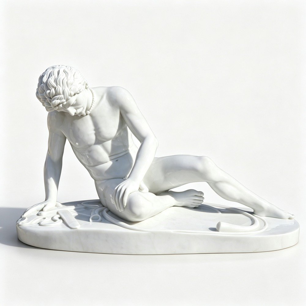 Hand-Carved White Marble Replica of the Famous Dying Gaul Sculpture