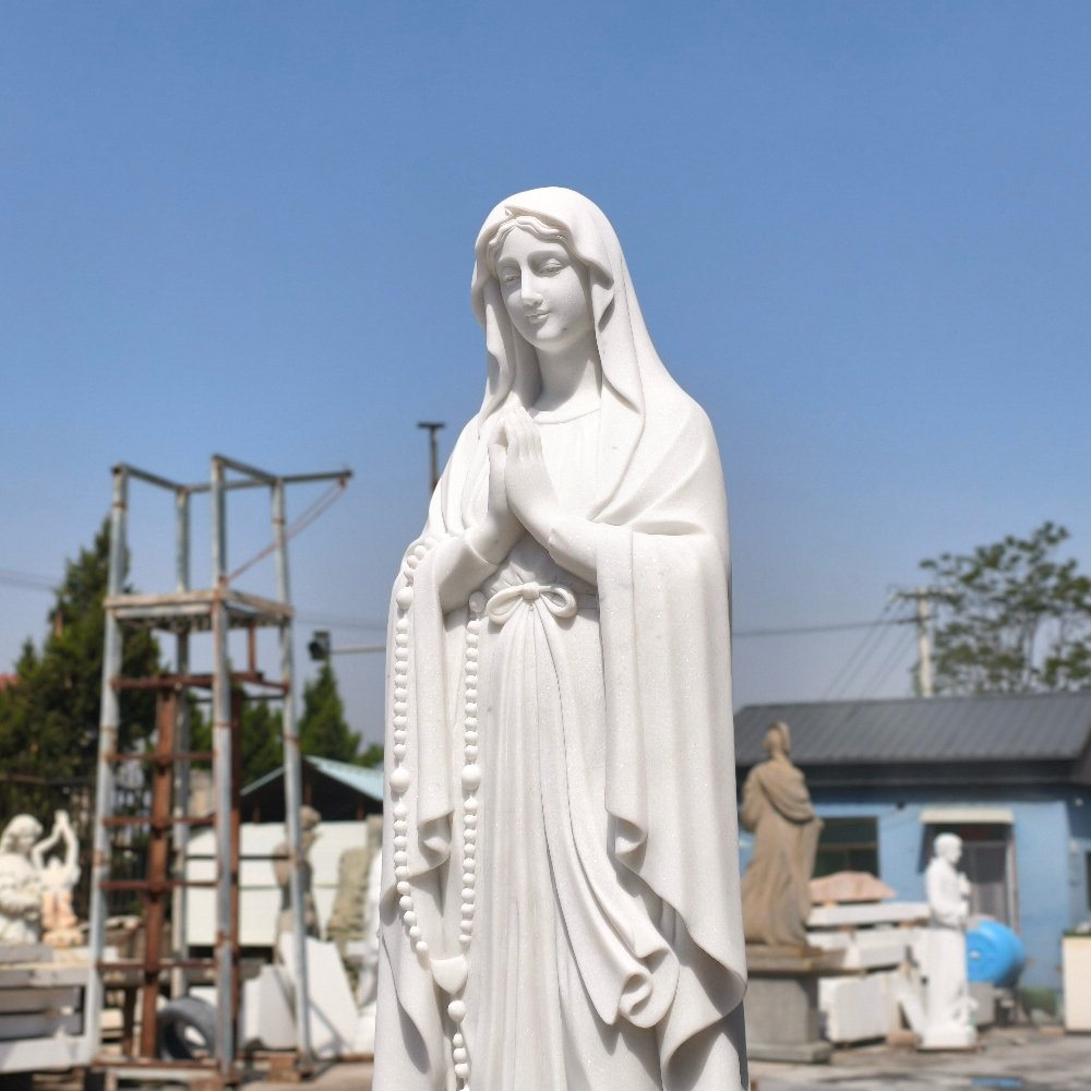 Hand-carved white marble Virgin Mary statue by MilyStatue