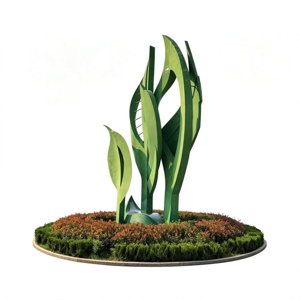 Vibrant Green Finish Designed Metal Abstract Sculpture