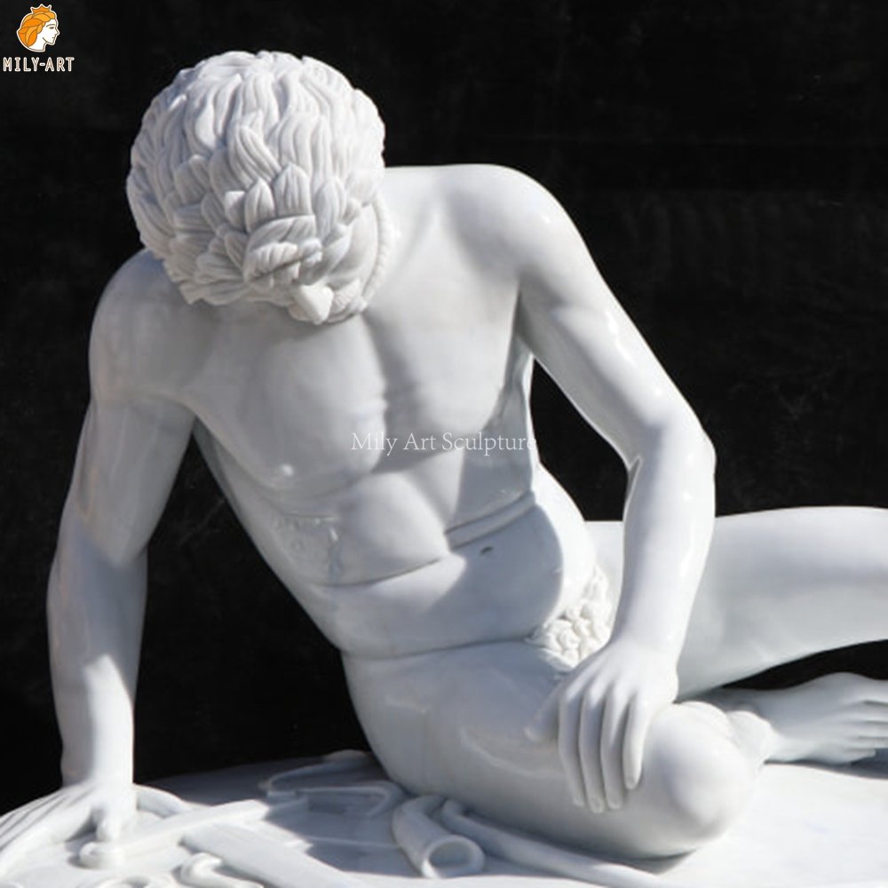 Hand-Carved White Marble Replica of the Famous Dying Gaul Sculpture MLMS-456 White Marble Dying Gaul Statue Replica Detail