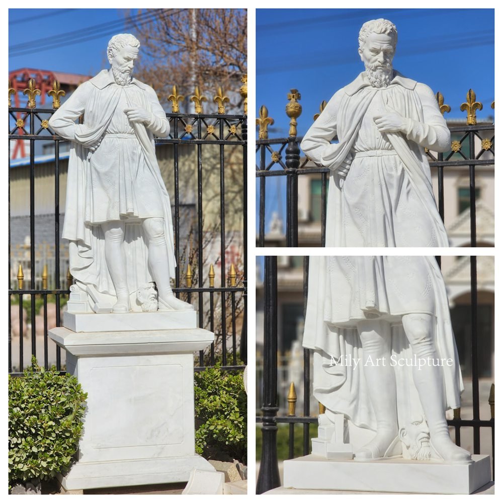White Marble Michelangelo Buonarroti Statue Details