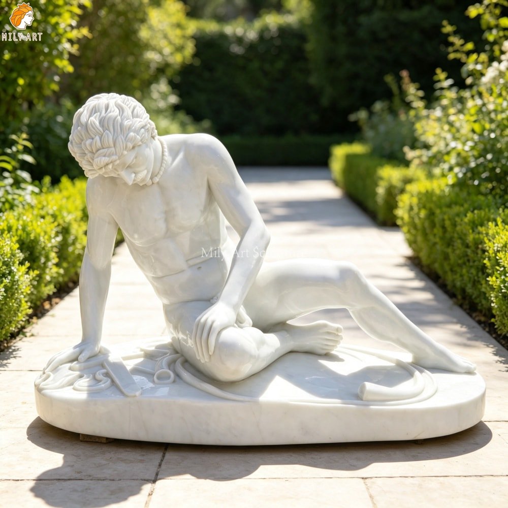 Hand-Carved White Marble Replica of the Famous Dying Gaul Sculpture MLMS-456 White Marble Replica of the Famous Dying Gaul Statue for the Garden