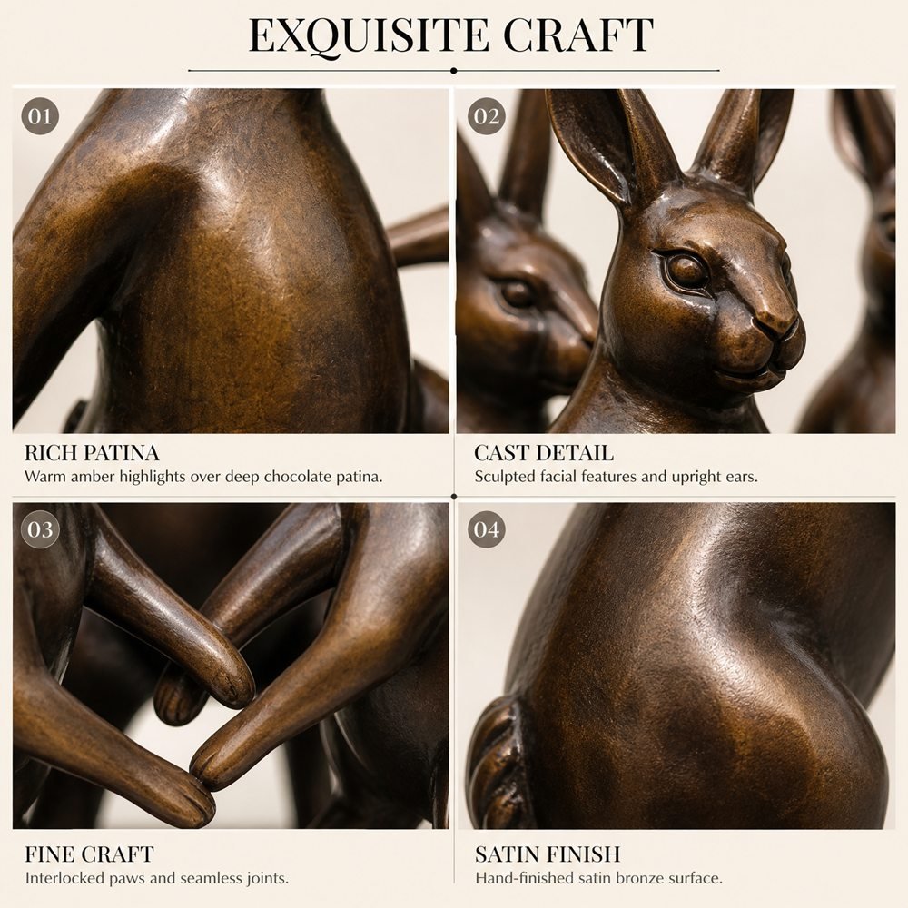 Custom Bronze Dancing Rabbits Sculpture Details