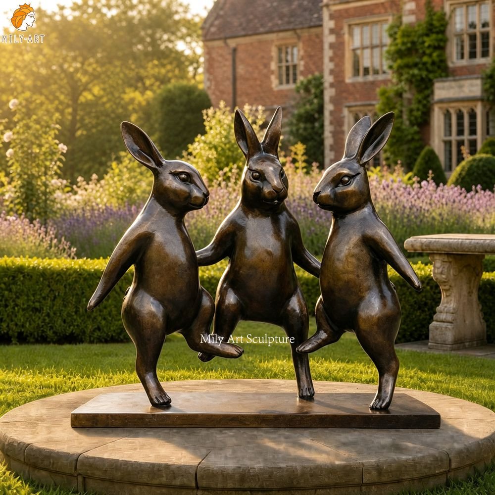 Custom Bronze Dancing Rabbits for Garden