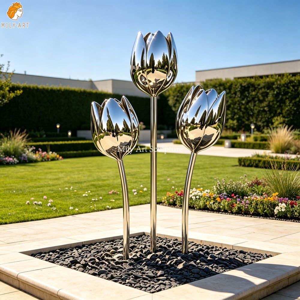 Custom Stainless Steel Giant Tulip Sculpture MLSS-279 Custom Stainless Steel Giant Tulip Sculpture for Garden