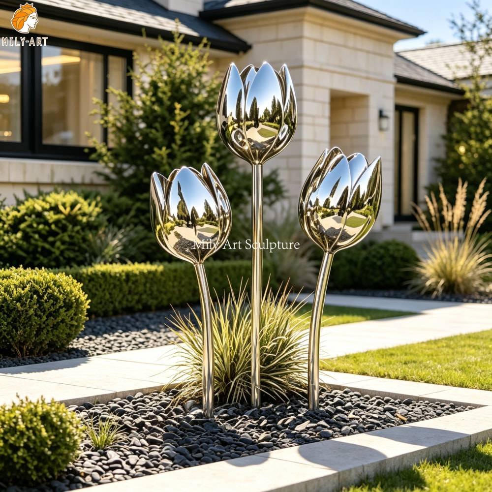 Custom Stainless Steel Giant Tulip Sculpture MLSS-279 Custom Stainless Steel Giant Tulip Sculpture for Yard