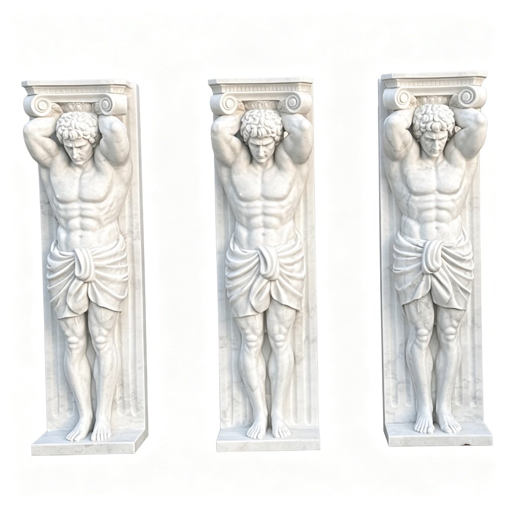 Hand-Carved Marble Architectural Pillars featuring Classical Figure Sculptures MLMS-469 Hand-Carved Marble Architectural Pillars featuring Classical Figure Sculptures
