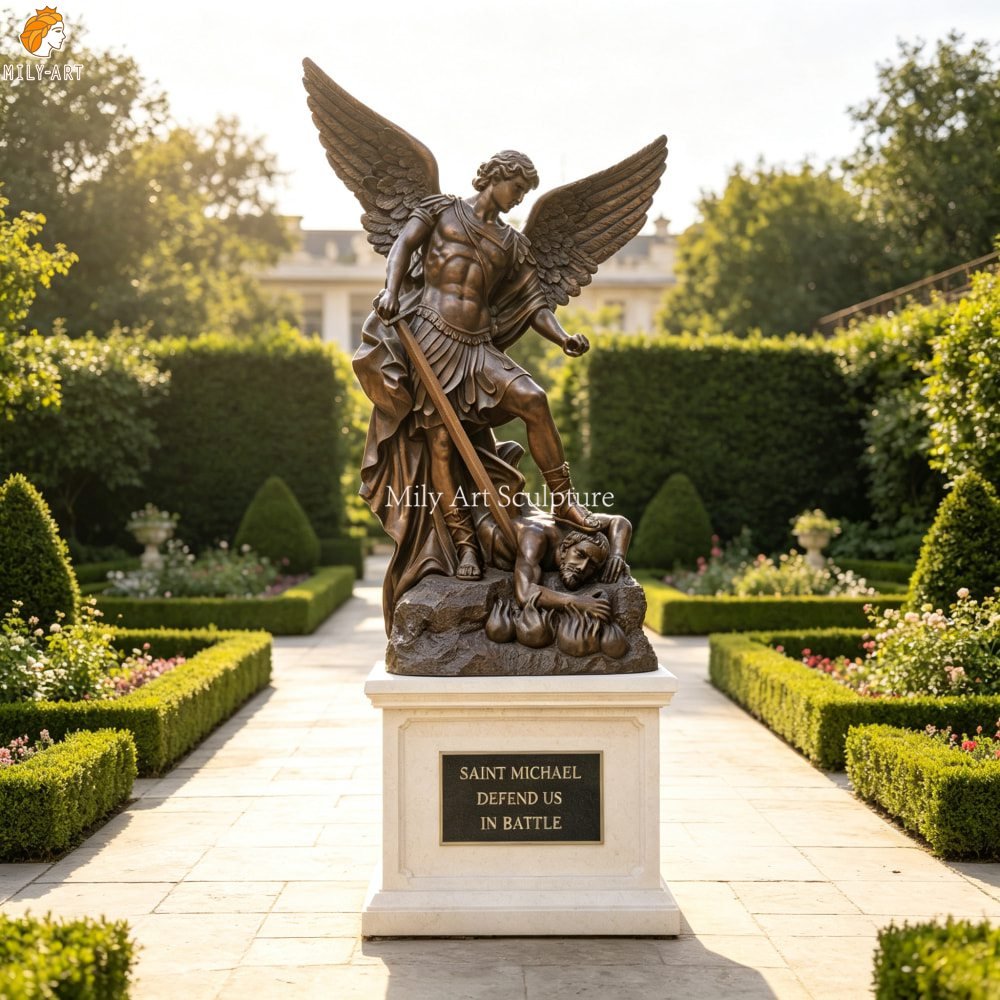 Large Bronze Saint Michael the Archangel and Devil Statue for Garden