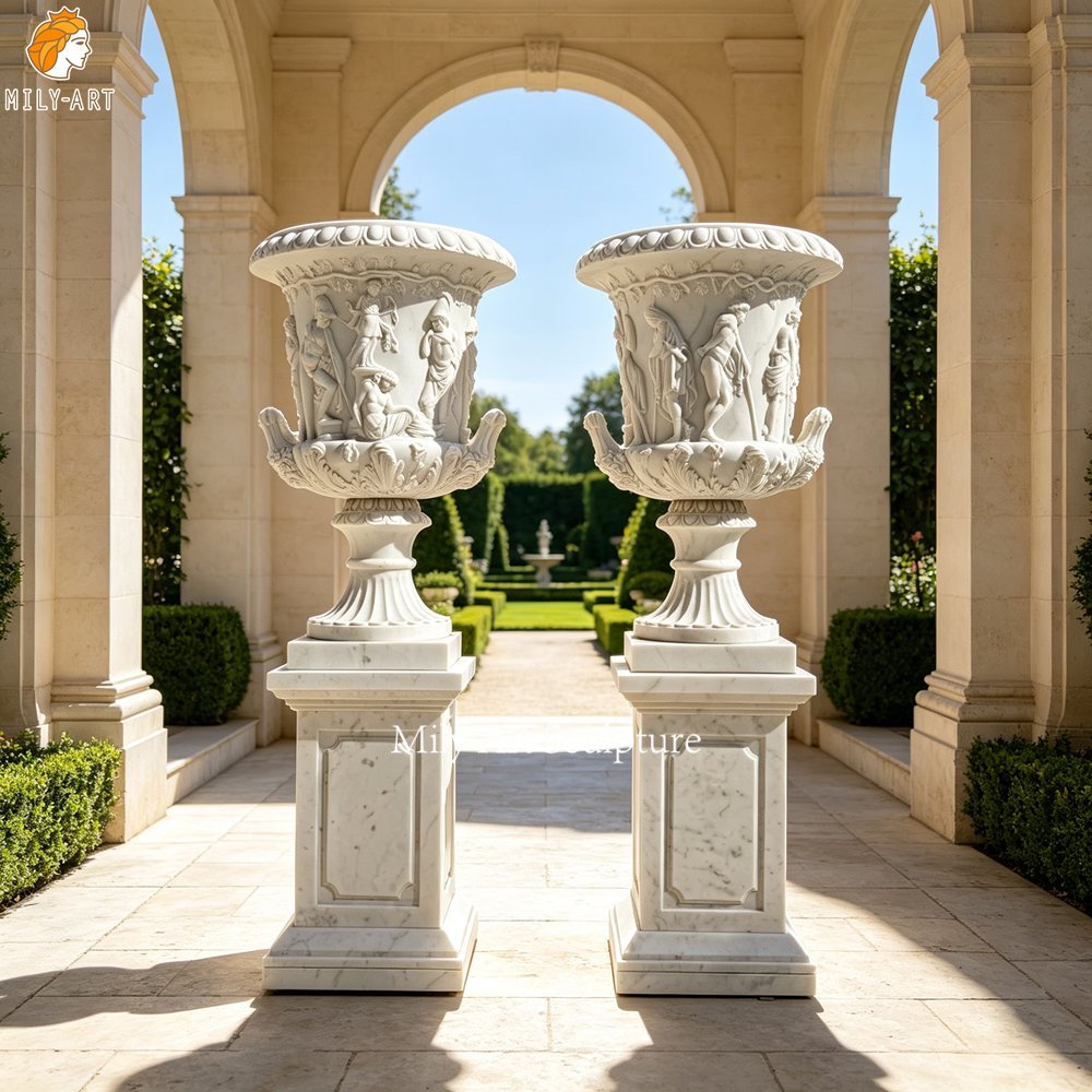 Marble Garden Planter Featuring Classical Figurative Relief Carvings MLMS-468