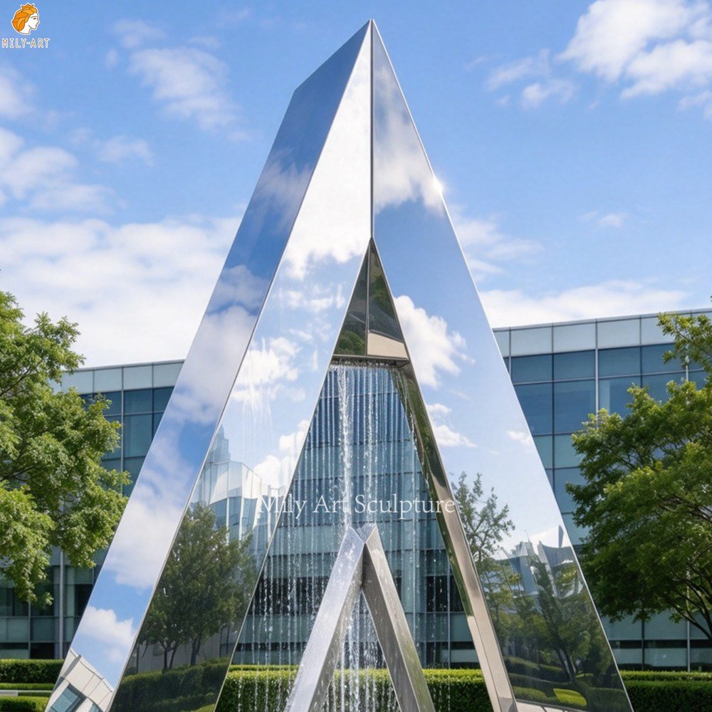 Modern Abstract Art Triangular Pyramid Metal Fountain MLSS-280 Modern Abstract Art Triangular Pyramid Metal Fountain Detail