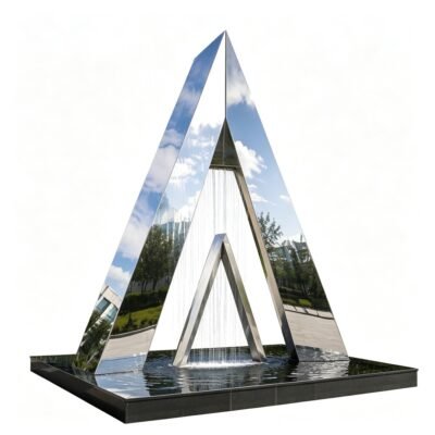 Modern Abstract Art Triangular Pyramid Metal Fountain