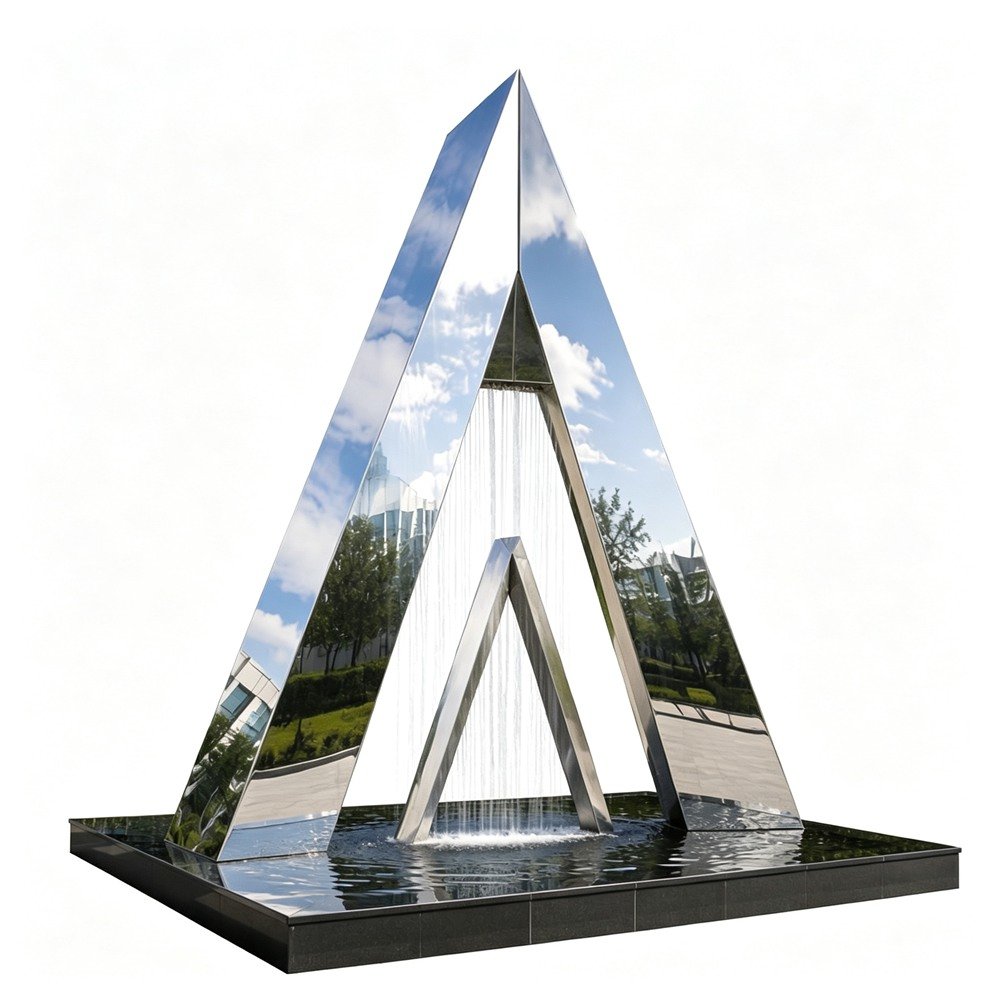 Modern Abstract Art Triangular Pyramid Metal Fountain MLSS-280 Modern Abstract Art Triangular Pyramid Metal Fountain