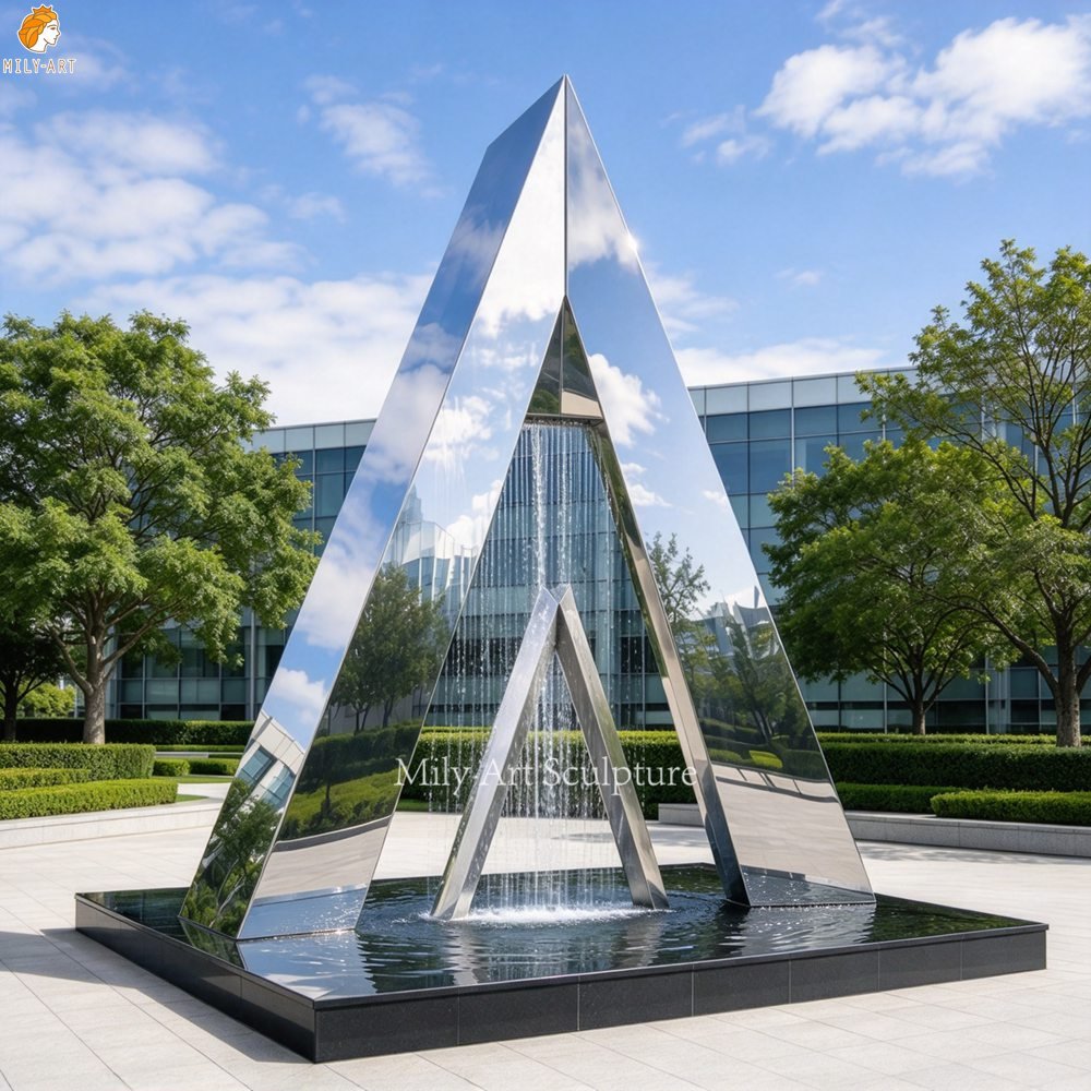 Modern Abstract Art Triangular Pyramid Metal Fountain MLSS-280 Modern Abstract Art Triangular Pyramid Metal Fountain for Square