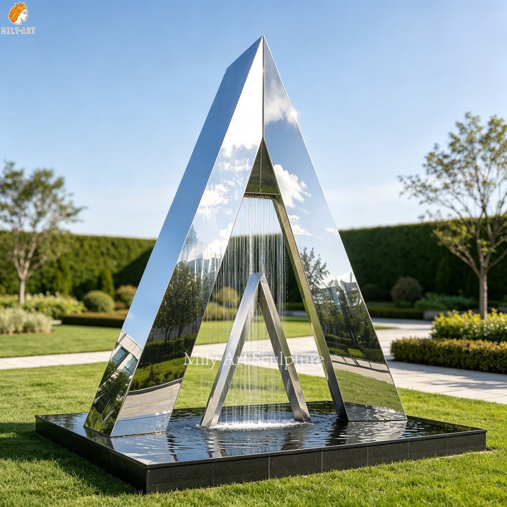 Modern Abstract Art Triangular Pyramid Metal Fountain MLSS-280 Modern Abstract Art Triangular Pyramid Metal Fountain for Yard