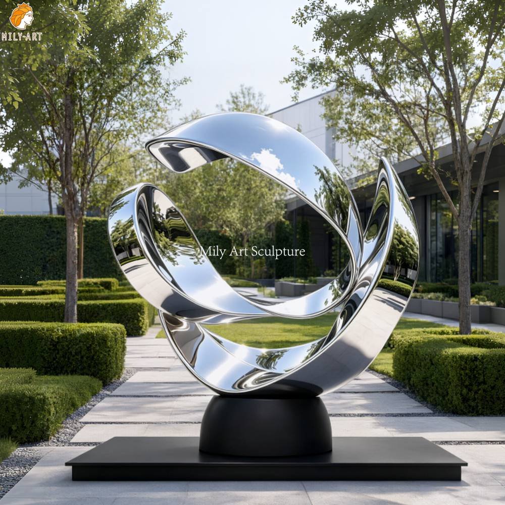 Modern Stainless Steel Abstract Sculpture with Flowing Ribbon Loops MLSS-278 Modern Stainless Steel Abstract Sculpture with Flowing Ribbon Loops for Park